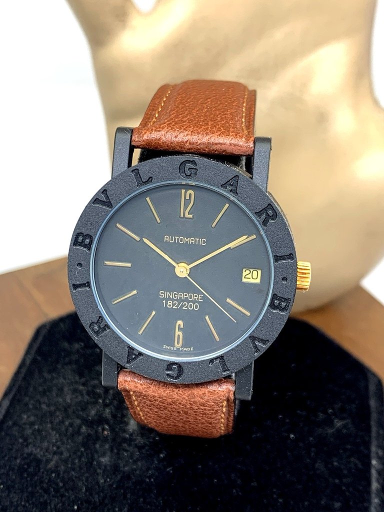 Bvlgari Watch Limited Edition Singapore Swiss Automatic Black Dial Leather 34mm